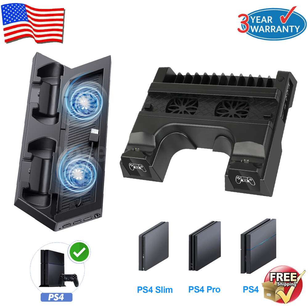 For PS4 Pro / Slim Vertical Stand + Cooling Fan Controller Charging Dock Station