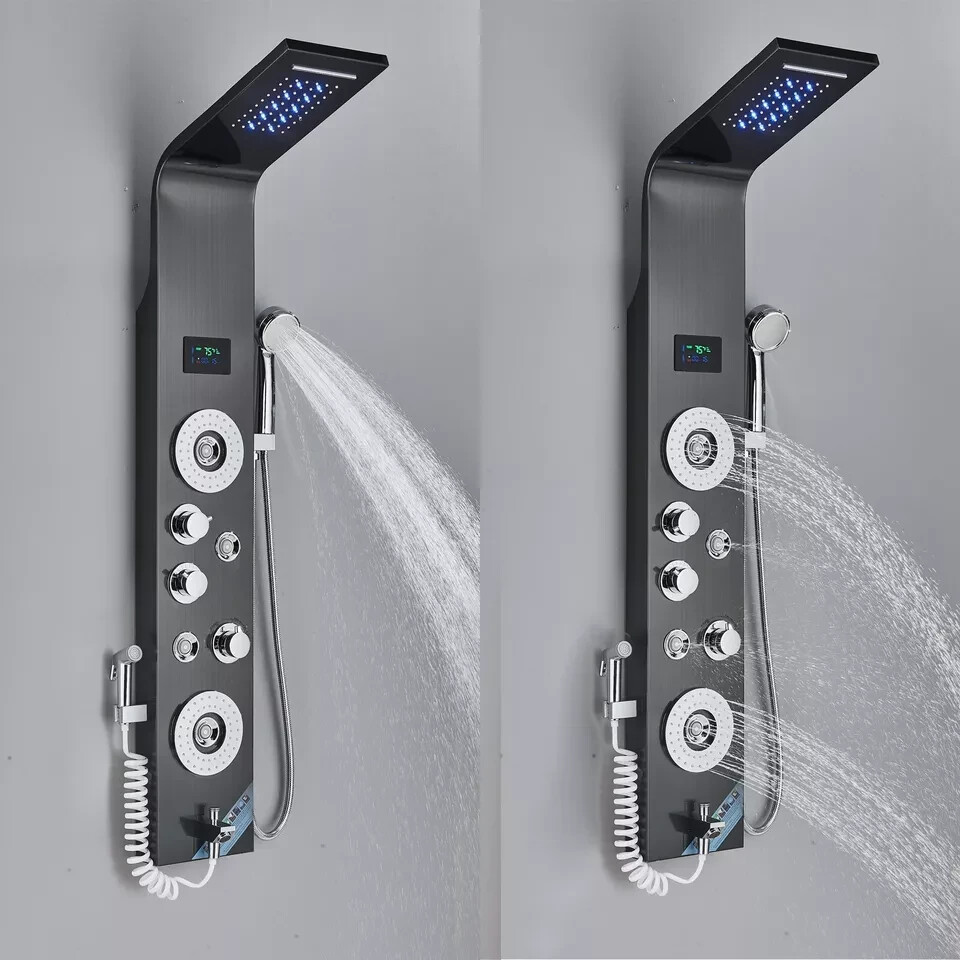Stainless Steel Shower Panel Tower System LED Rainfall&Waterfall Massage Body