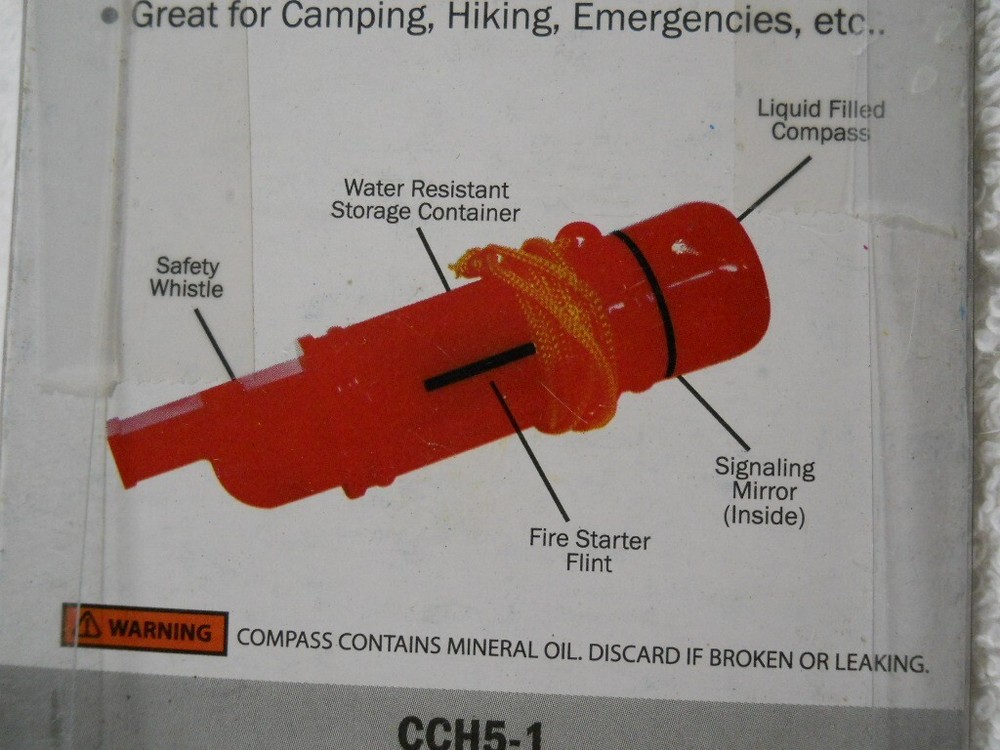 5 in 1 Survival Whistle Compass Fire Flint Storage Container Mirror ABS Plastic