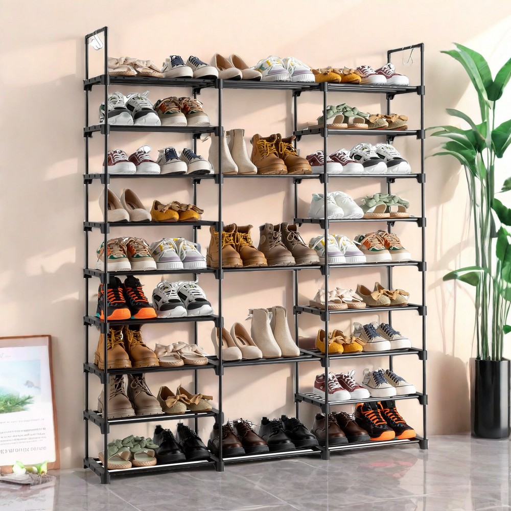 Black Modern Adjustable 9 Tiers Medium Shoe Rack,Stackable Assembly Shoe Shelves
