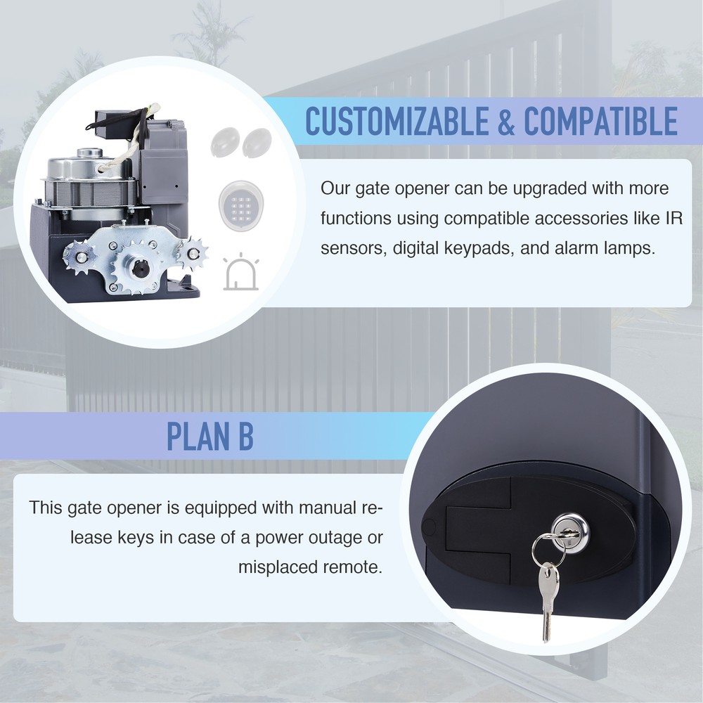 1400lbs Sliding Gate Opener Electric Operator w/Remote Control Automatic Roller.