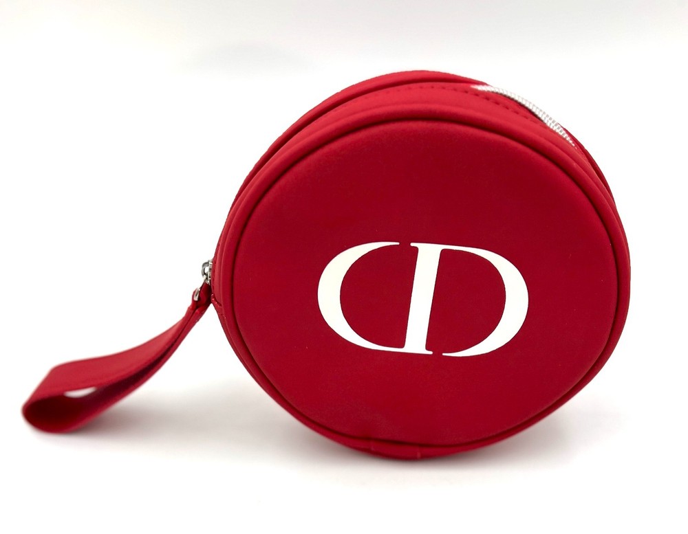 Dior Cosmetic Makeup Round Bag  with Handle ~ Red