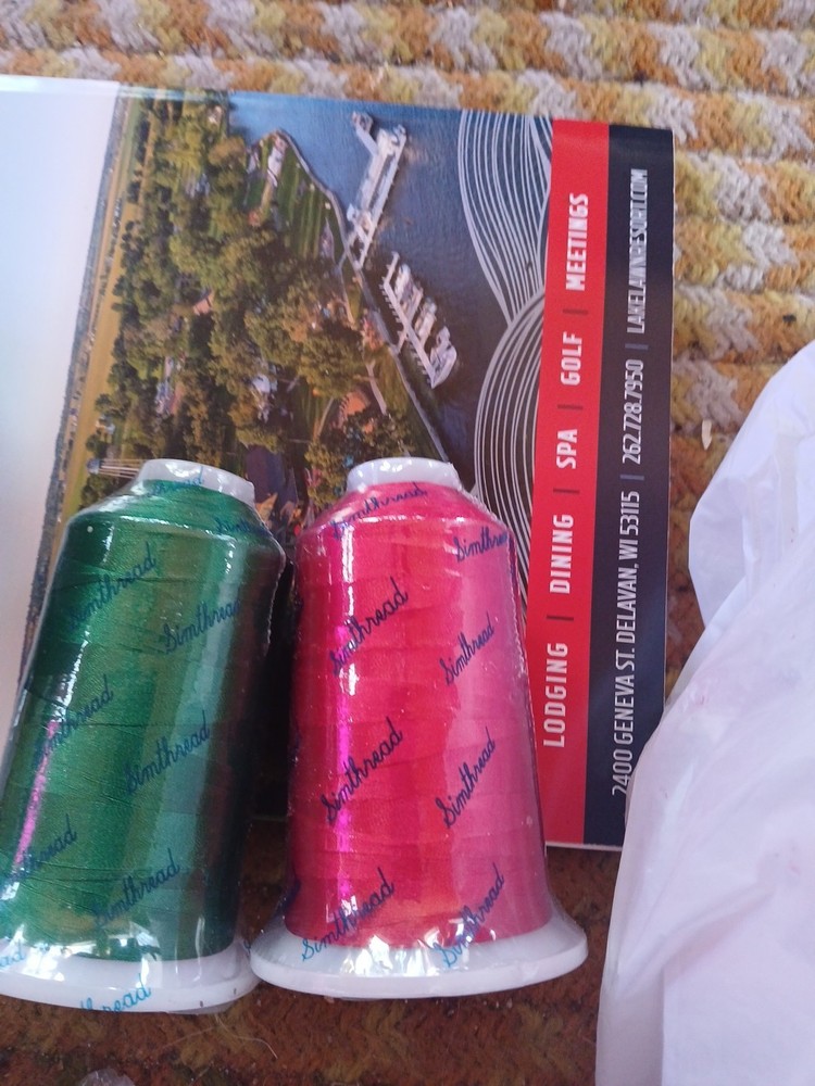 2 Spools Simthread Red Green Embroidery Thread ((Sealed)