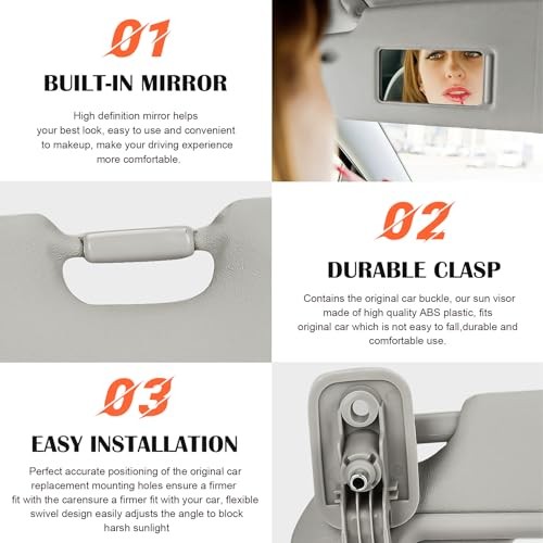Gray Driver Left Side Sun Visor Replacement Compatible with 2010 2011 2012