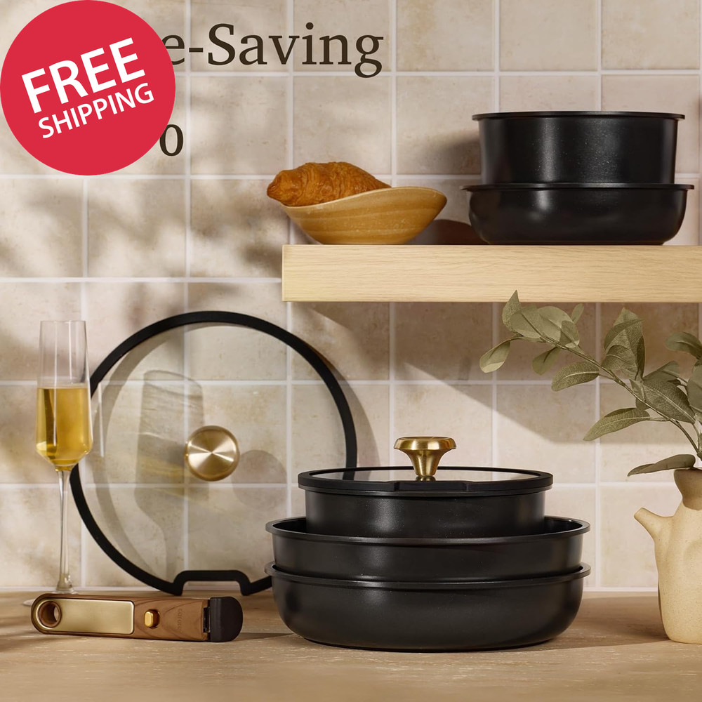 15Pcs Ceramic Cookware Set, Pots and Pans Set Non Stick, Kitchen Cooking Set wit