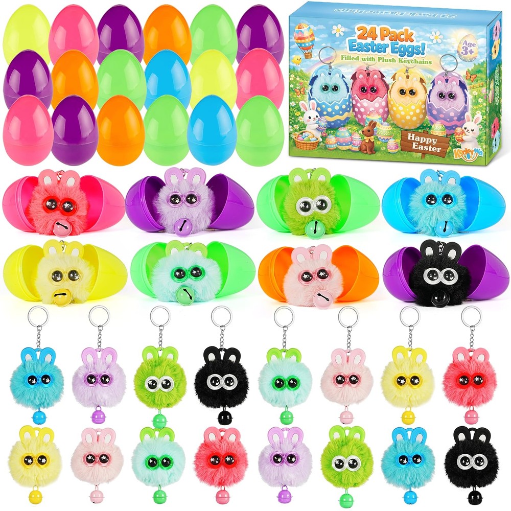24 Pack Prefilled Easter Eggs with Bunny Keychains Easter Egg Fillers with Pl...