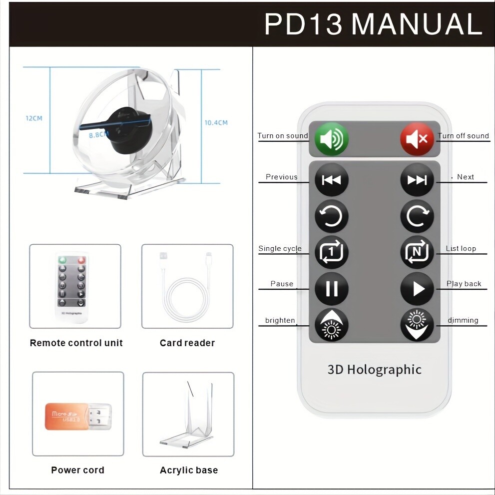 1PC USB 3D Holographic Projector, Remote, for Christmas