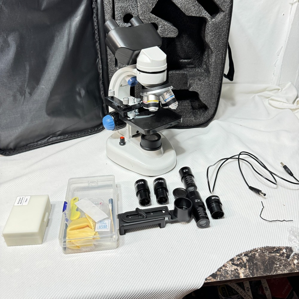 Compound Binocular Microscope, WF10X and WF25X Eyepieces,40X-2000X Magnification