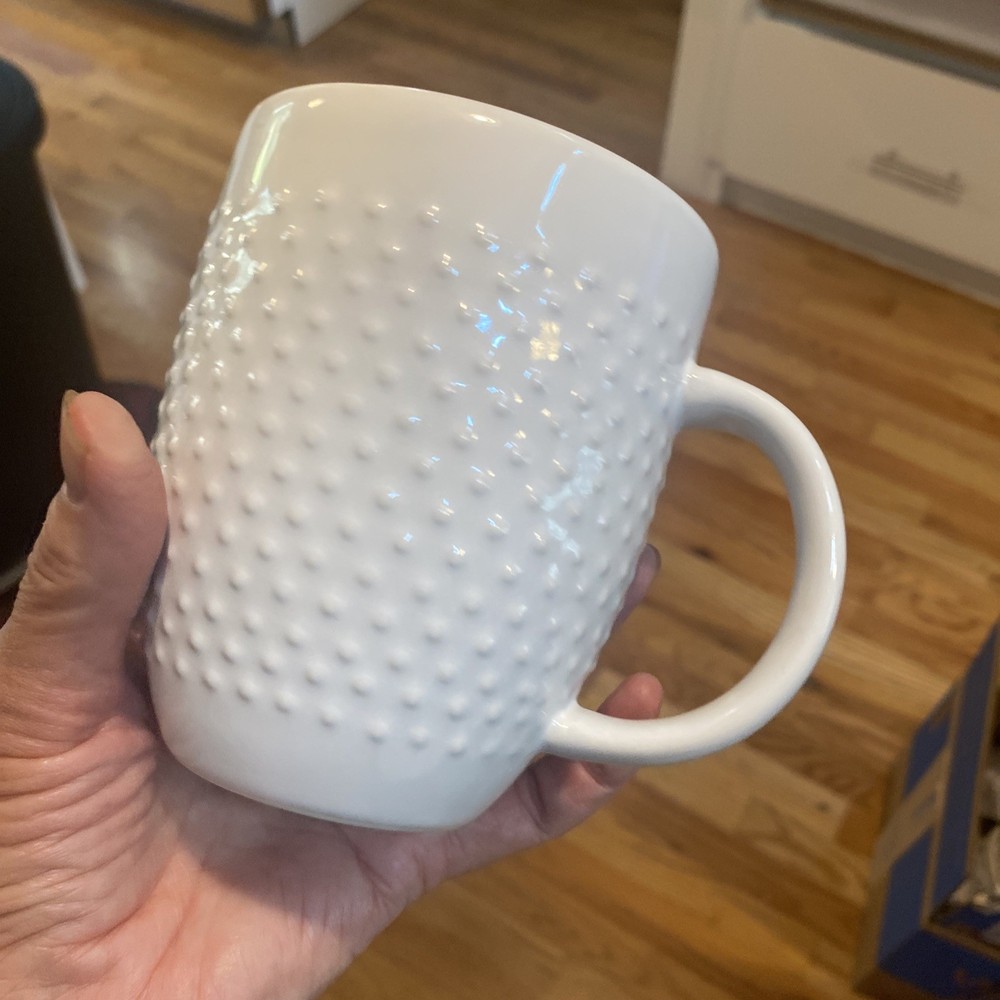 2 Threshold Porcelain White Beaded 16oz Coffee Mugs Cups