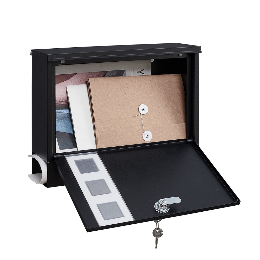 Locking Mailbox Wall Mounted, Metal Postbox with Matte Black-11