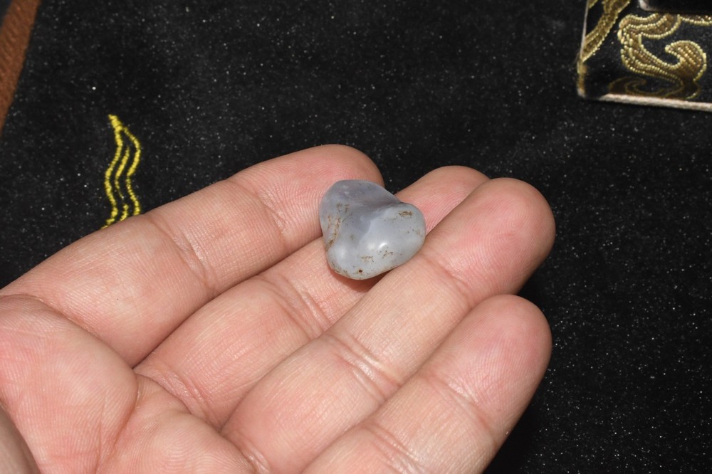 Authentic Ancient Central Asian Banded Blue Agate Stone Bead over 2000 Years Old