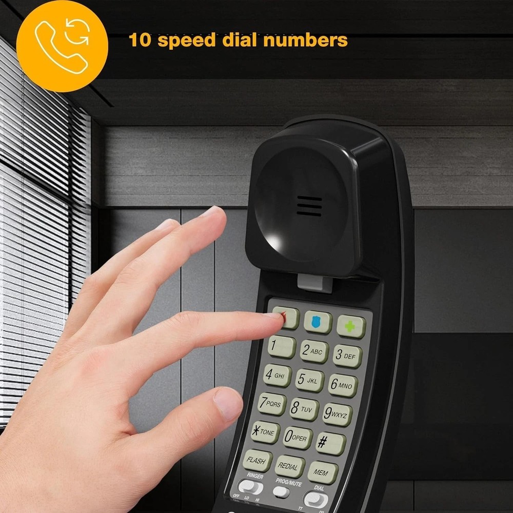 210 Basic Trimline Corded Phone - Wall-Mountable, Black, No AC Power Required