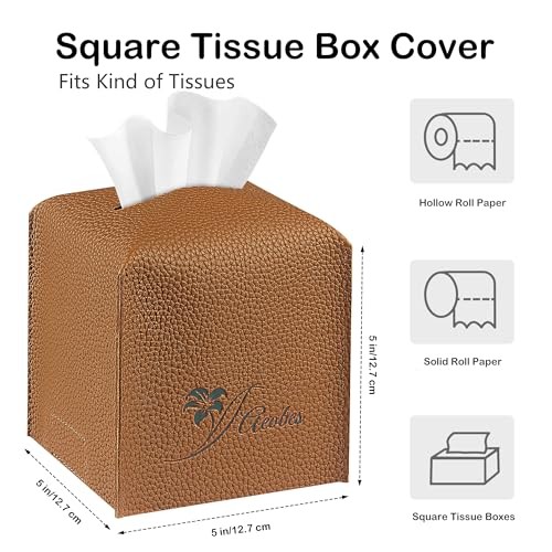 Tissue Box Cover Square PU Leather Tissue Holder for Bathroom, Cube Décorative