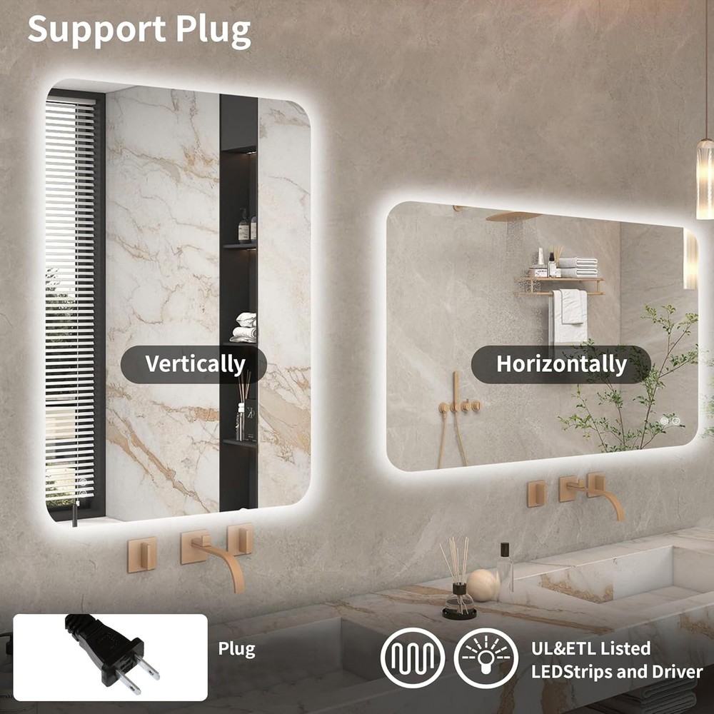 LED Anti-Fog Bathroom Mirror w/3 Color Temperatures, Memory Function & Backlight