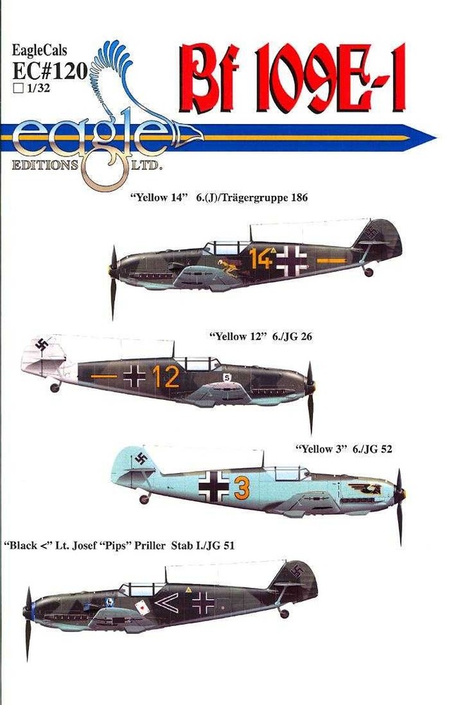 EagleCals Decals 1/32 MESSERSCHMITT Bf-109E-1 Fighter Part 1
