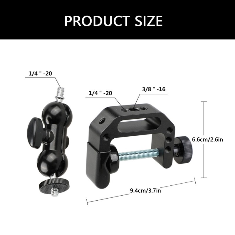 Camera Mount Clamp Arm With 1/4-20 Thread for Camera Action Camera Flash Light