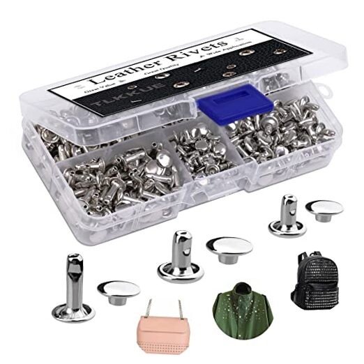 240 Sets Rivets for Leather, Leather Rivets 3 Sizes Leather Double Cap Silver