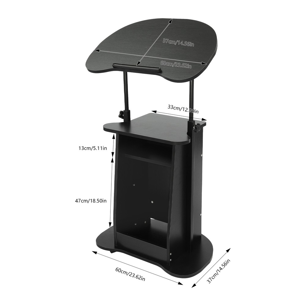 Adjustable Mobile Height Presentation Stand with Storage and Rolling Wheels