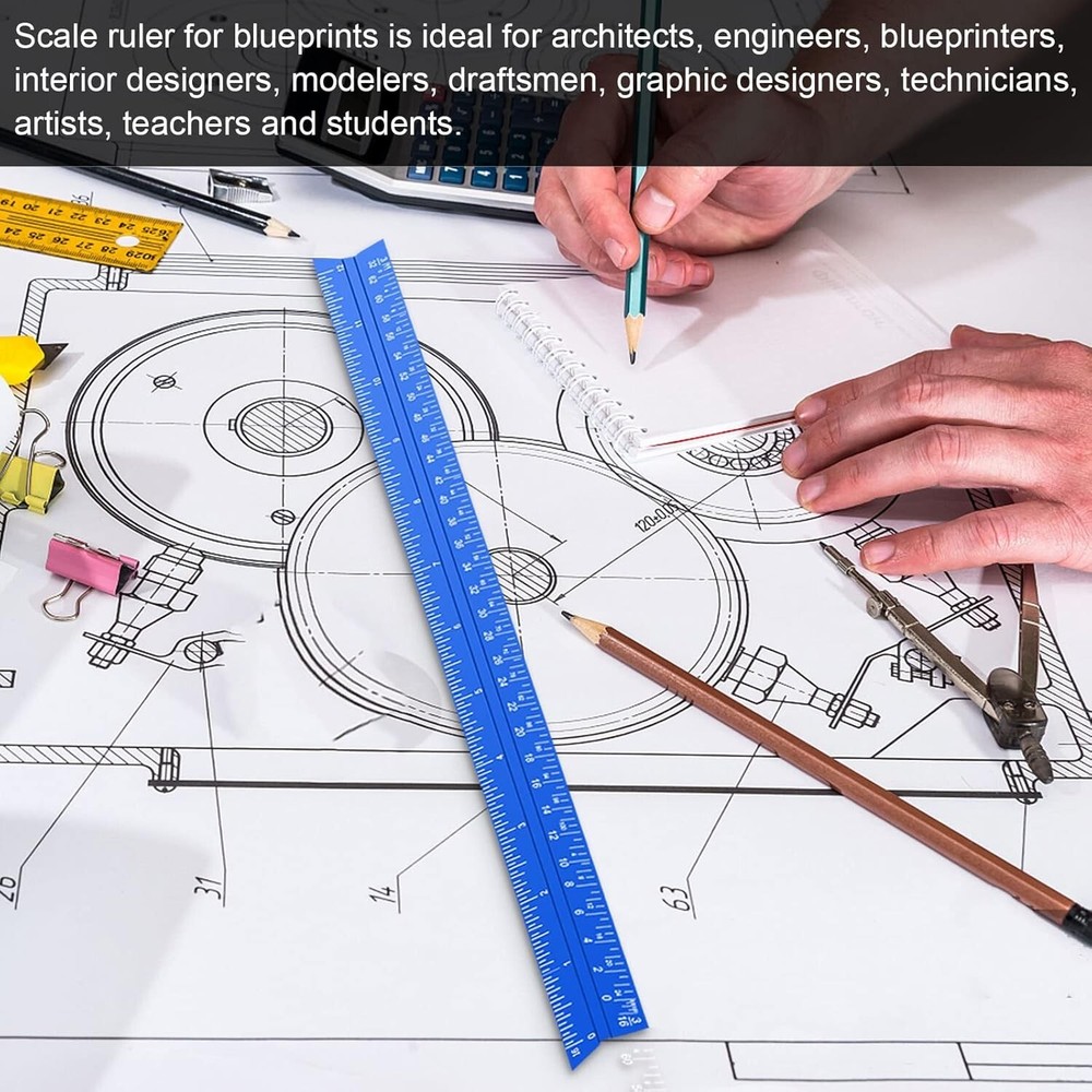 Architectural Scale Ruler, 12'' Imperial Architect Scale, Aluminum Engineer Scal