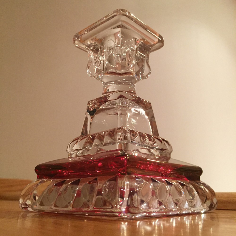 Westmoreland Wedding Pattern Ruby Flash Crystal Candlestick Pair ~ NWOB VTG
