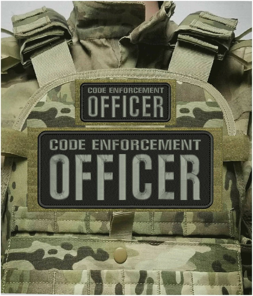 CODE E OFFICER Embroidery Patches4X10 AND 2X5  HOOK ON BACK BLACK&GRAY