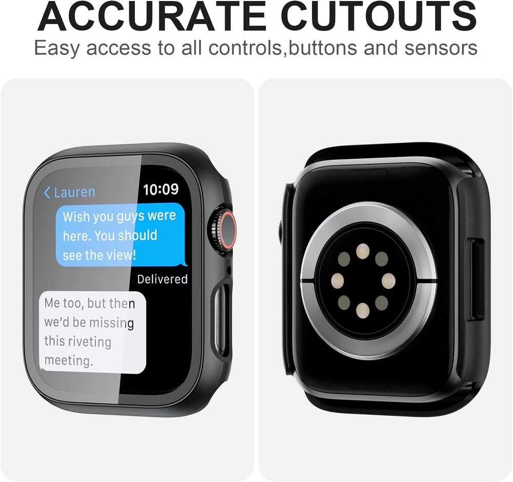 2 Pack Case with Tempered Glass Screen Protector for Apple Watch 45mm Slim Guard