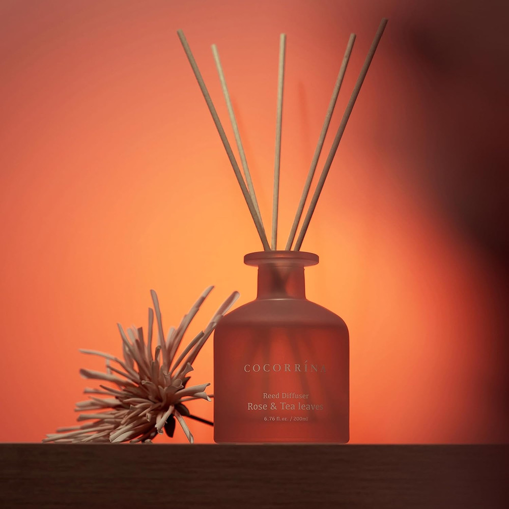 Reed Diffuser - Rose & Tea Leaves 6.76Oz Diffuser with Sticks Home Fragrance Ess