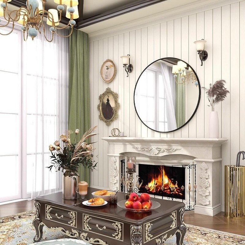 Mirror Round Decorative Wall Mirror Aluminum Frame HD Reflection Easy Install US