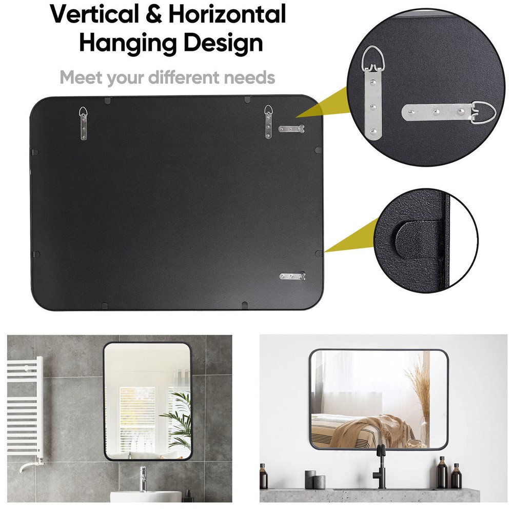 22" x 30" Wall Mirror Metal Black Frame Bathroom Bedroom Decorative Rectangular