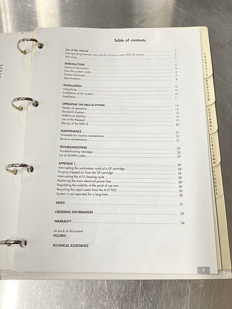 Millipore Milli-Q Biocel Synthesis A10 - Users Guide / Instruction Book / Manual
