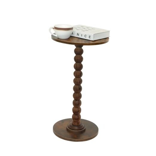 Round Side Table, Small Drink Table for Small Spaces, Modern Accent Brown
