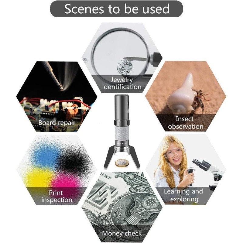 4K WiFi Microscope Portable Handheld LED Magnification Kids Students Engineers