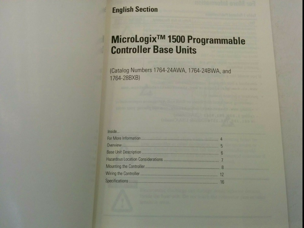 AB MICROLOGIX 1500 PROGRAMMABLE CONTROLLER BASE UNIT INSTALLATION INSTRUCTIONS