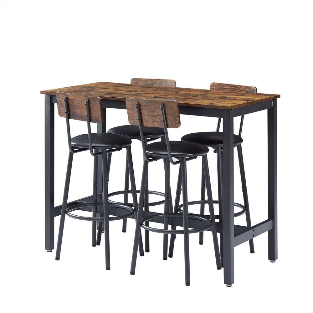 5 Piece Bar Table Set Counter Height Kitchen Pub Table w/ 4 Bar Stool US