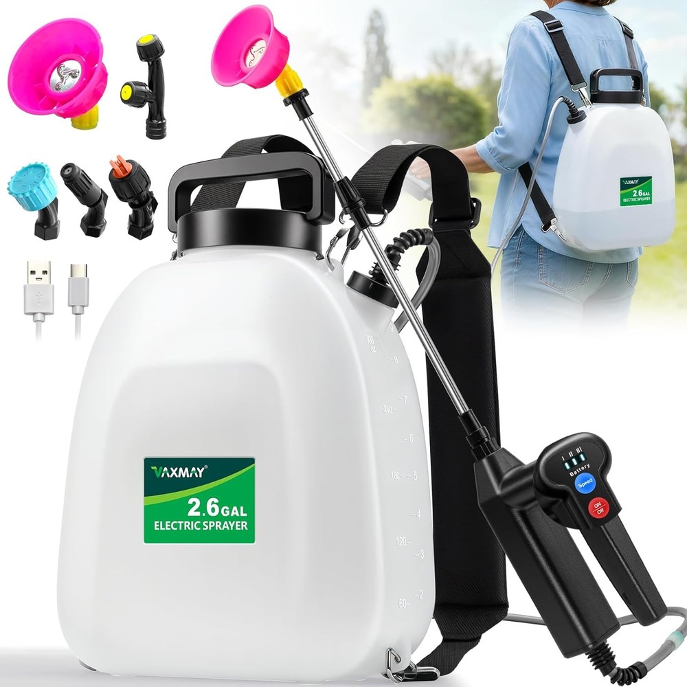 2.6 Gal Battery Powered Backpack Sprayer Wireless Cordless Garden Adjustable