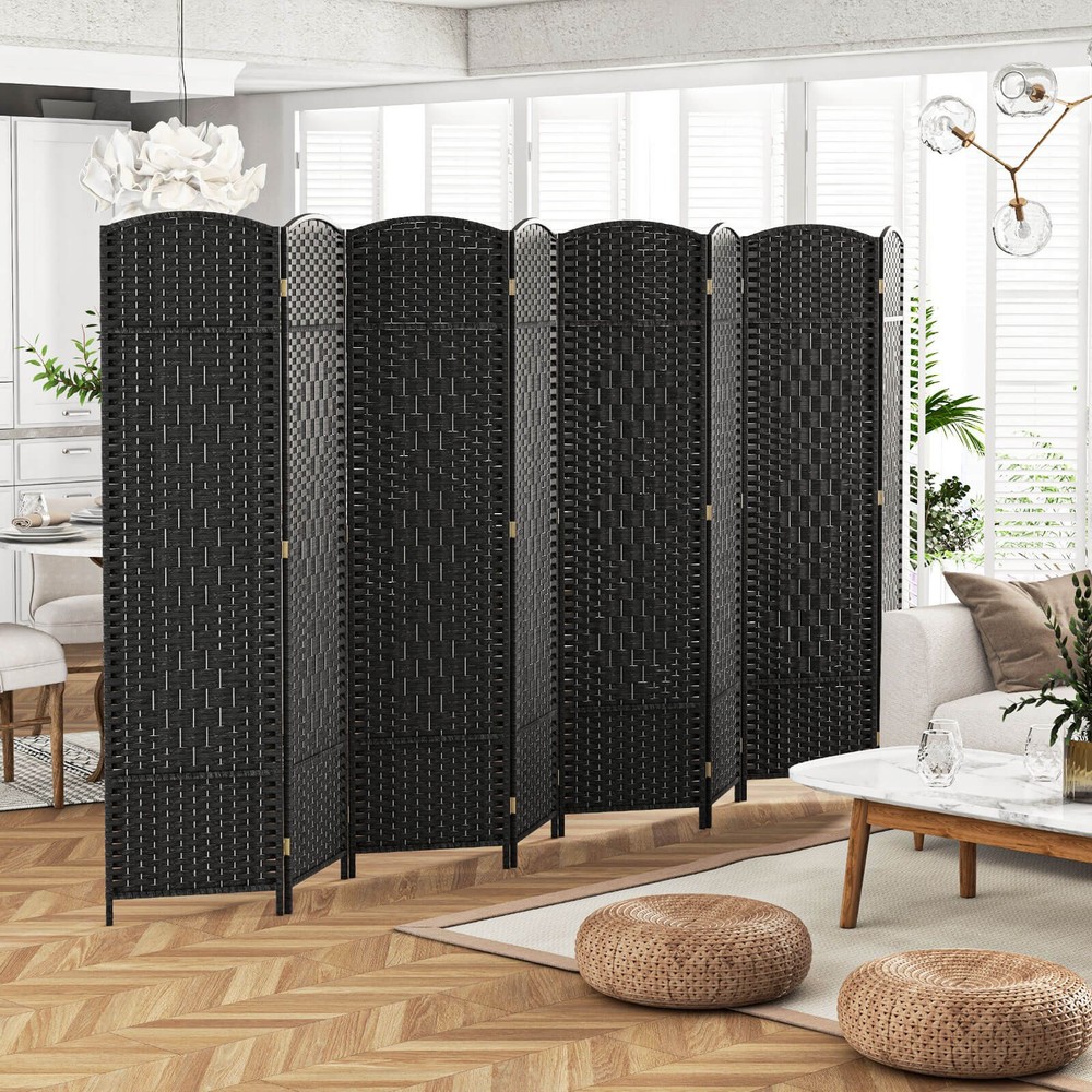 8-Panel Room Divider 6 FT Tall Folding Privacy Screen w/Solid Wood Frame