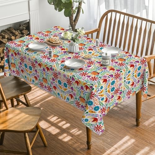 Mexico Tablecloth 60x104 Inch Rectangular, 60" x 104" (Rectangular) White