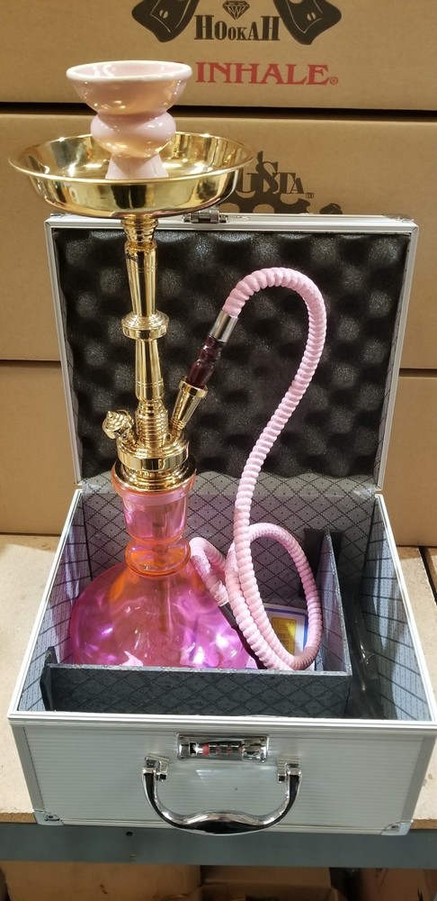Solid brass Hookah *pink* in suit case 21"