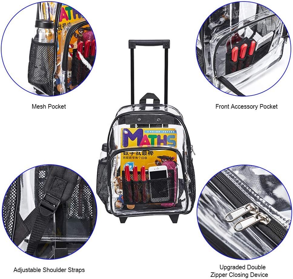 Rolling Clear Backpack, Heavy Duty Cold-Resistant Security Transparent PVC...
