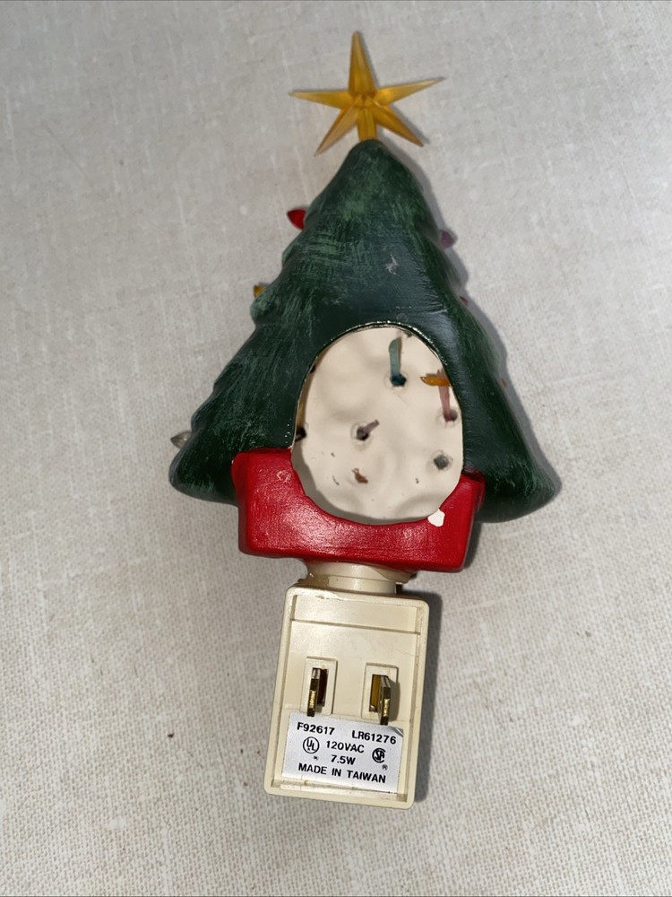 VTG Ceramic Christmas Tree Nightlight Plug In *READ Bulb Base Stuck