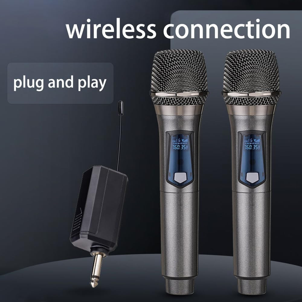 Wireless Microphone, Rechargeable Fixed Frequency Wireless Dual Microphone,Ha...