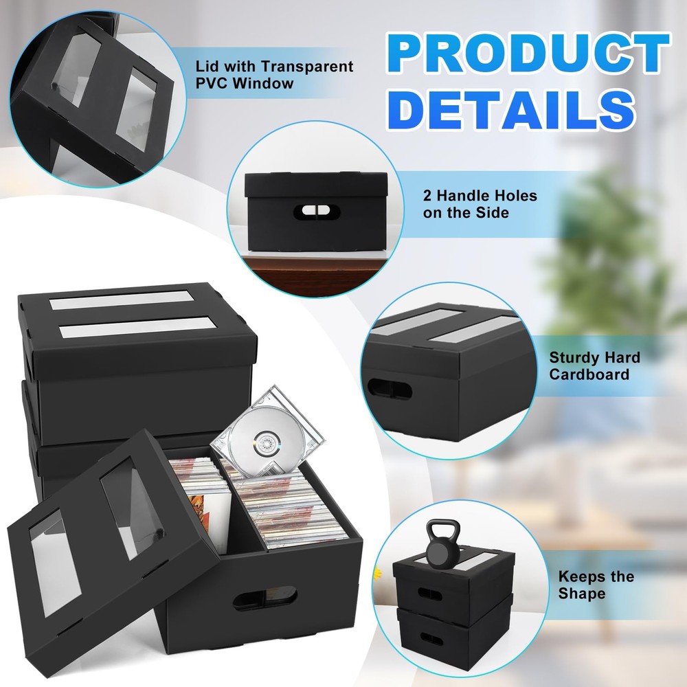 CD Storage Box,3 Pack Cardboard CD Case Storage with 2 Compartments,Holds 180...