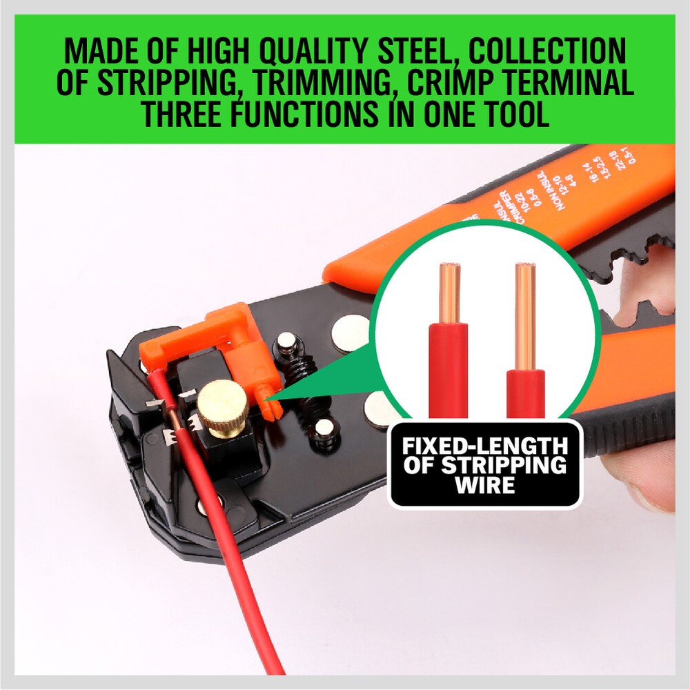 Self-Adjusting Insulation Wire Stripper cutter Crimper Cable Stripping Tools 8"