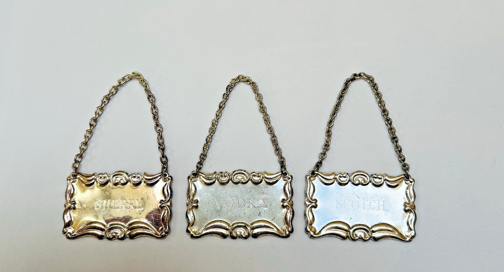 Metal Decanter Tags Vodka Scotch Sherry