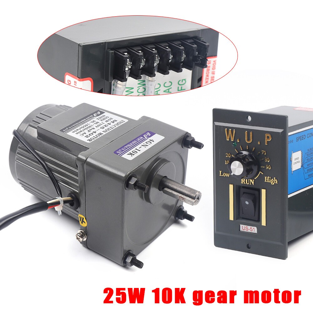 AC Reversible Gear Motor Electric Variable Speed Reduction Controller 1:10 25W