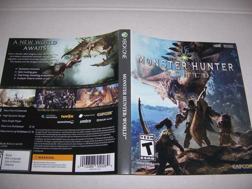 Original Replacement Case Box Xbox One XB1 Monster Hunter World *NO GAME*