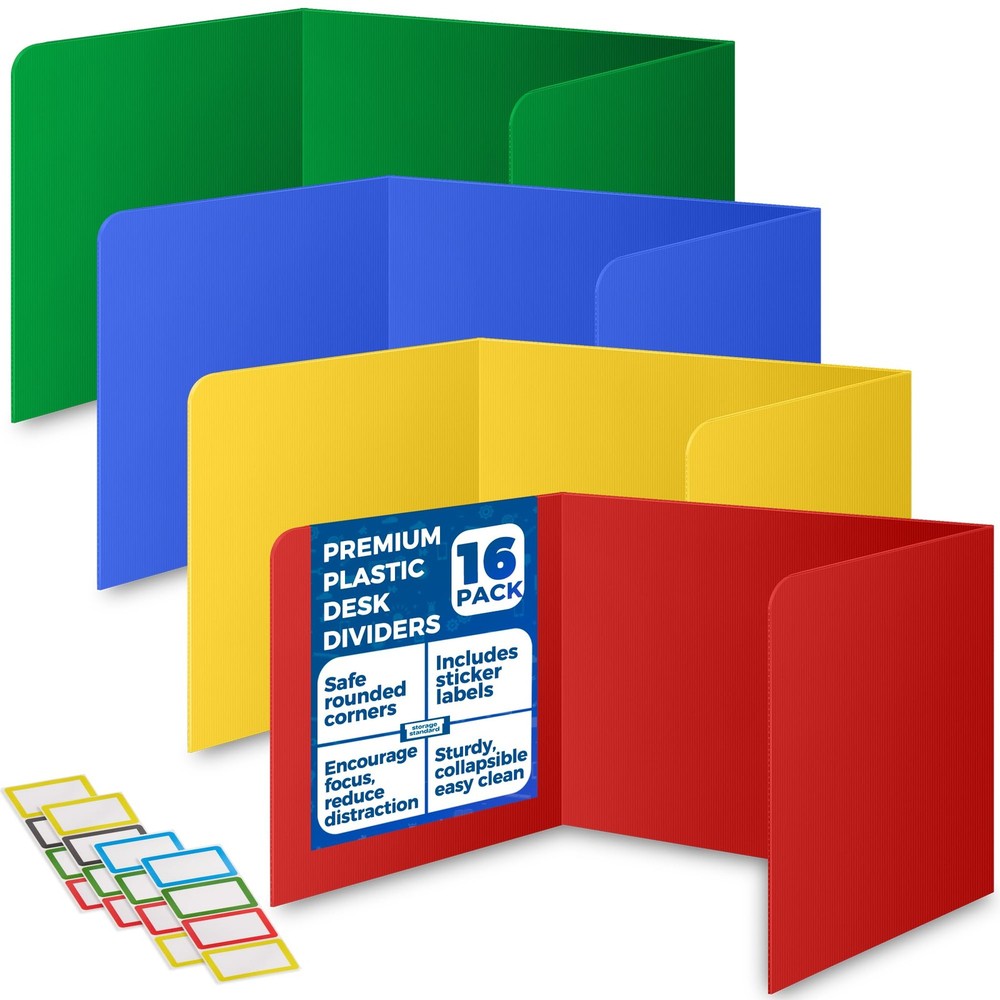 16-Pack Desk Dividers for Students - Durable & Waterproof Plastic Study Carre...