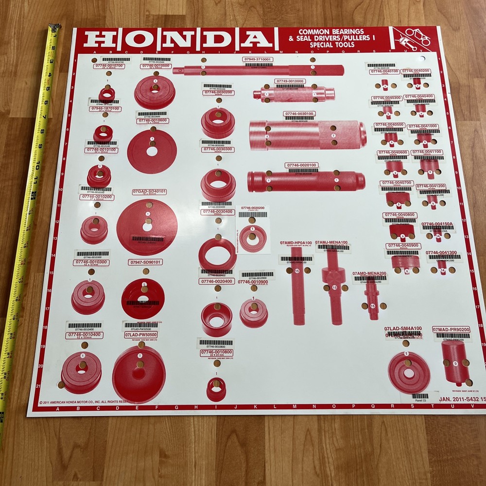 Honda Common Bearings & Seal Drivers Pullers 1 Special Tools Display Sign