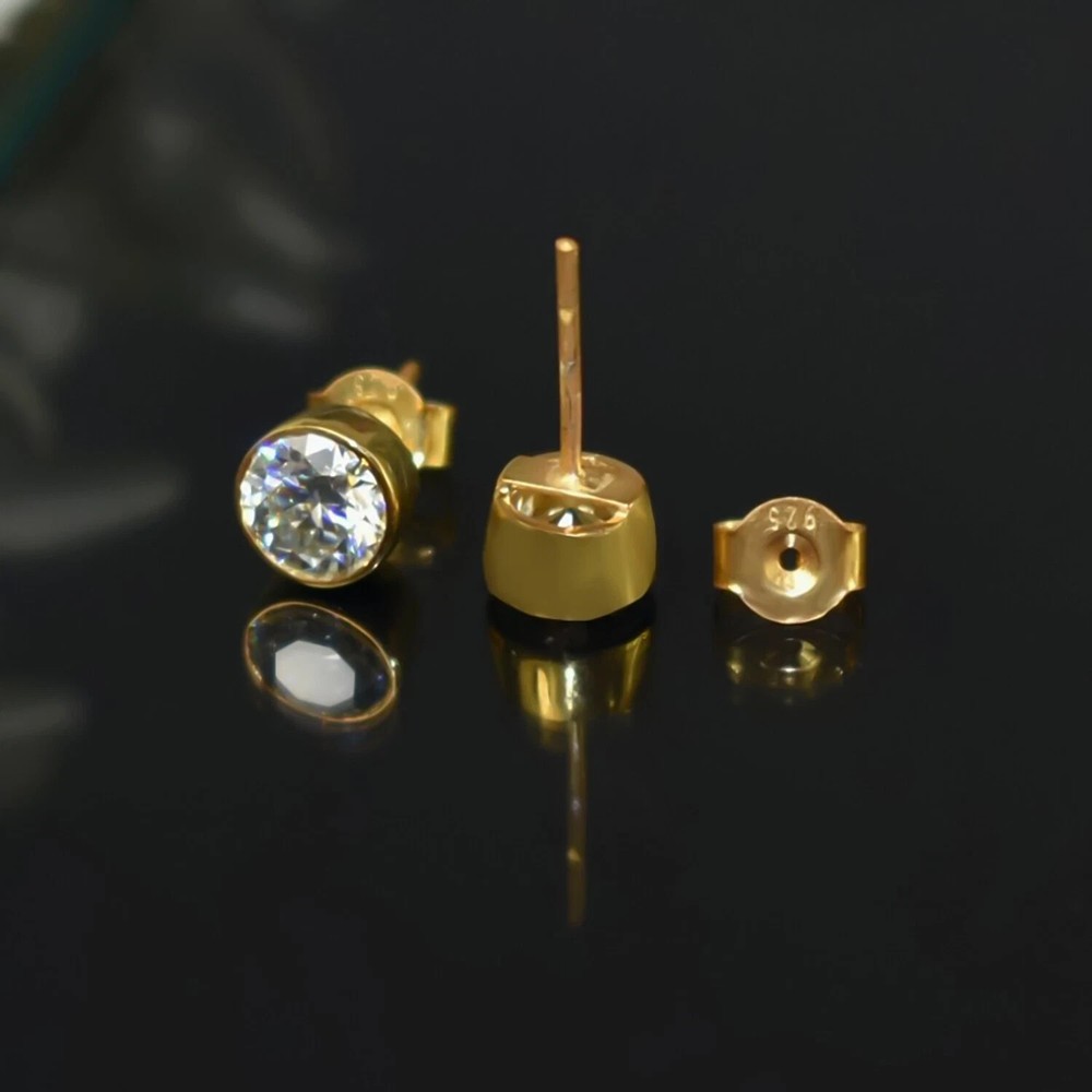 IGI 3 Ct Round E/VS1 Lab Grown Diamond Bezel Stud Earrings Solid 14K Yellow Gold