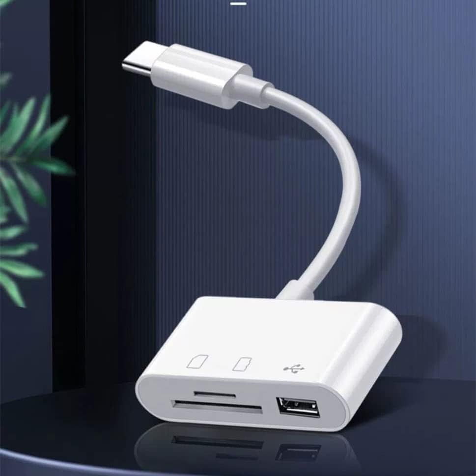 USB C SD Card Reader, C to Micro TF Memory 3-in-1 White